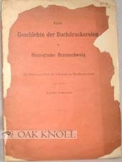 Order Nr. 91227 KURZE GESCHICHTE DER BUCHDRUCKEREIEN IM HERZOGTUME BRAUNSCHWEIG. Linus Irmisch