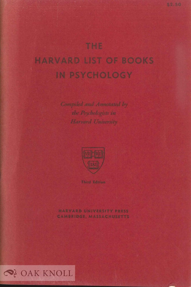 Order Nr. 91709 THE HARVARD LIST OF BOOKS IN PSYCHOLOGY.