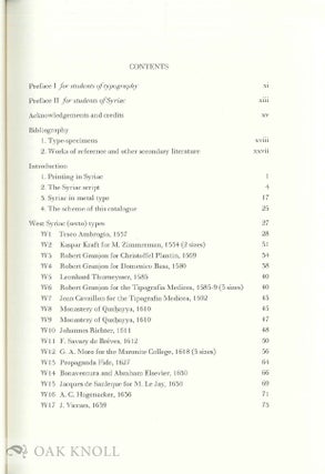 THE TYPOGRAPHY OF SYRIAC: A HISTORICAL CATALOGUE OF PRINTING TYPES, 1537-1958.
