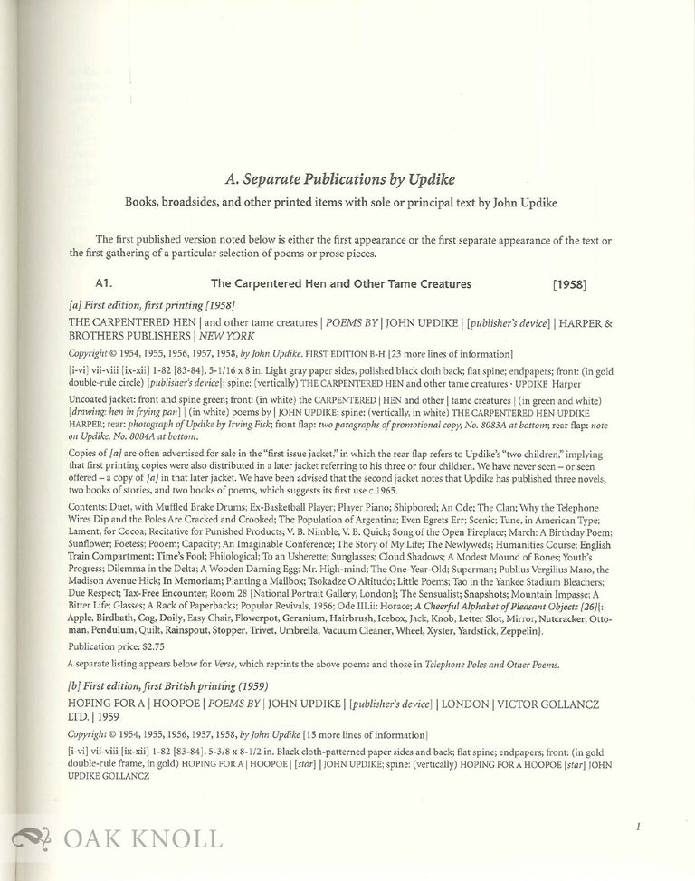 Order Nr. 92855 JOHN UPDIKE, A BIBLIOGRAPHY OF PRIMARY AND SECONDARY MATERIALS, 1948-2007. Jack De Bellis, Michael Broomfield.