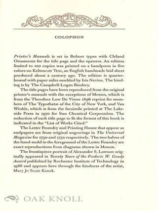 PRINTER'S MANUALS FROM MOXON TO THE PIA