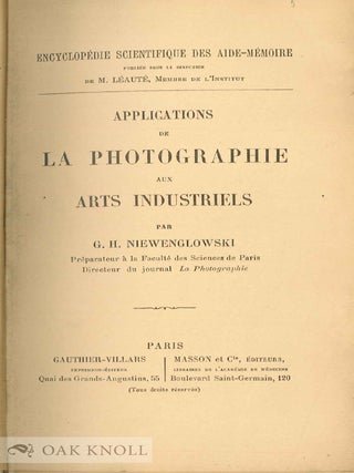 APPLICATIONS DE LA PHOTOGRAPHIE AUX ARTS INDUSTRIELS.
