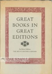 Order Nr. 99158 GREAT BOOKS IN GREAT EDITIONS. Roland Baughman, Robert O. Schad