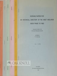 Order Nr. 99528 WORKING PAPERS FOR AN HISTORICAL DIRECTORY OF THE WEST MIDLANDS BOOK TRADE TO...