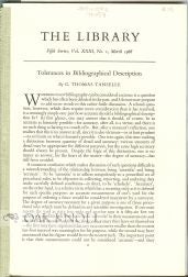 Order Nr. 99859 TOLERANCES IN BIBLIOGRAPHICAL DESCRIPTION. G. Thomas Tanselle