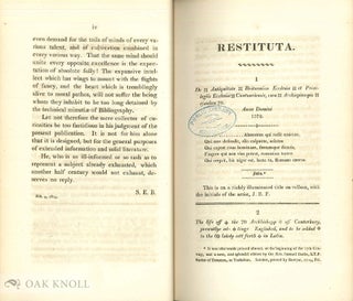 RESTITUTA; OR, TITLES, EXTRACTS, AND CHARACTERS OF OLD BOOKS IN ENGLISH LITERATURE, REVIVED.
