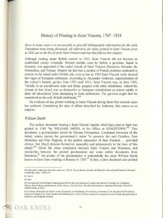 EARLY PRINTING IN SAINT VINCENT: THE ISLAND'S FIRST PRINTERS AND THEIR WORK, WITH A LIST OF SAINT VINCENT IMPRINTS, 1767-1834