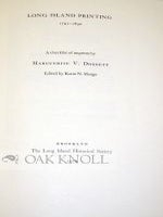 Order Nr. 103103 LONG ISLAND PRINTING, 1791-1830, A CHECKLIST. Marguerite V. Doggett