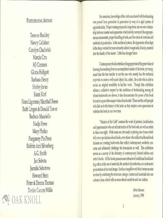 MASTERS OF THE CRAFT: WORKS BY INSTRUCTORS OF BOOK ARTS.