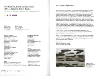 PRODUCTION, NOT REPRODUCTION: OFFSET PRINTED ARTIST BOOKS