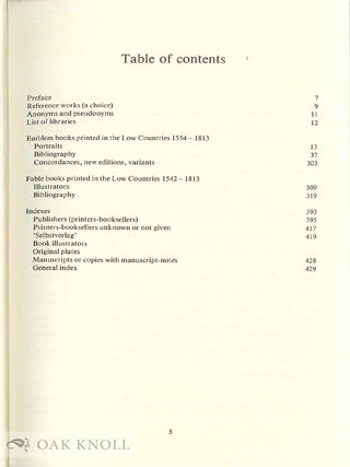 EMBLEM AND FABLE BOOKS PRINTED IN THE LOW COUNTRIES, 1542-1813. A BIBLIOGRAPHY.