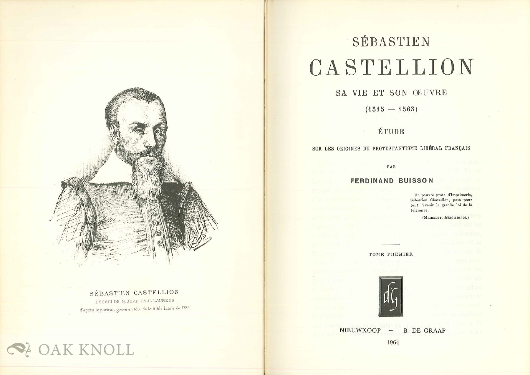 SÉBASTIEN CASTELLION, SA VIE ET SON OEUVRE 1515-1563 . ÉTUDE SUR LES ...