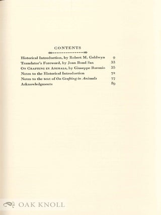 ON GRAFTING IN ANIMALS (DEGLI INNESTI ANIMALI).