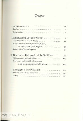 JOHN RODKER'S OVID PRESS: A BIBLIOGRAPHICAL HISTORY