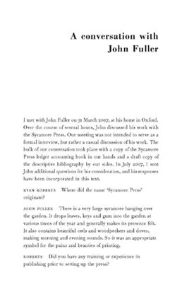 JOHN FULLER & THE SYCAMORE PRESS: A BIBLIOGRAPHIC HISTORY.
