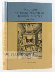 Order Nr. 104103 HAND-LISTS OF BOOKS PRINTED BY LONDON PRINTERS, 1501-1556. E. G. Duff, R. Proctor, A. W. Pollard, H. R. Plomer, R. B. McKerrow, W. W. Greg.
