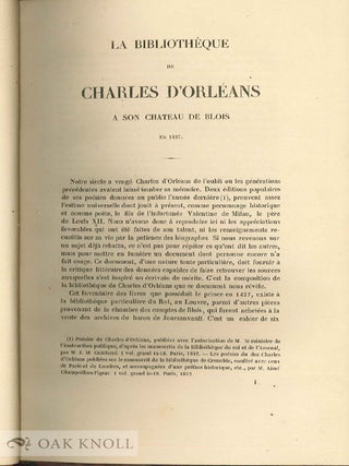 LA BIBLIOTH'EQUE DE CHARLES D'ORLÉANS A SON CHATEAU DE BLOIS EN 1427.