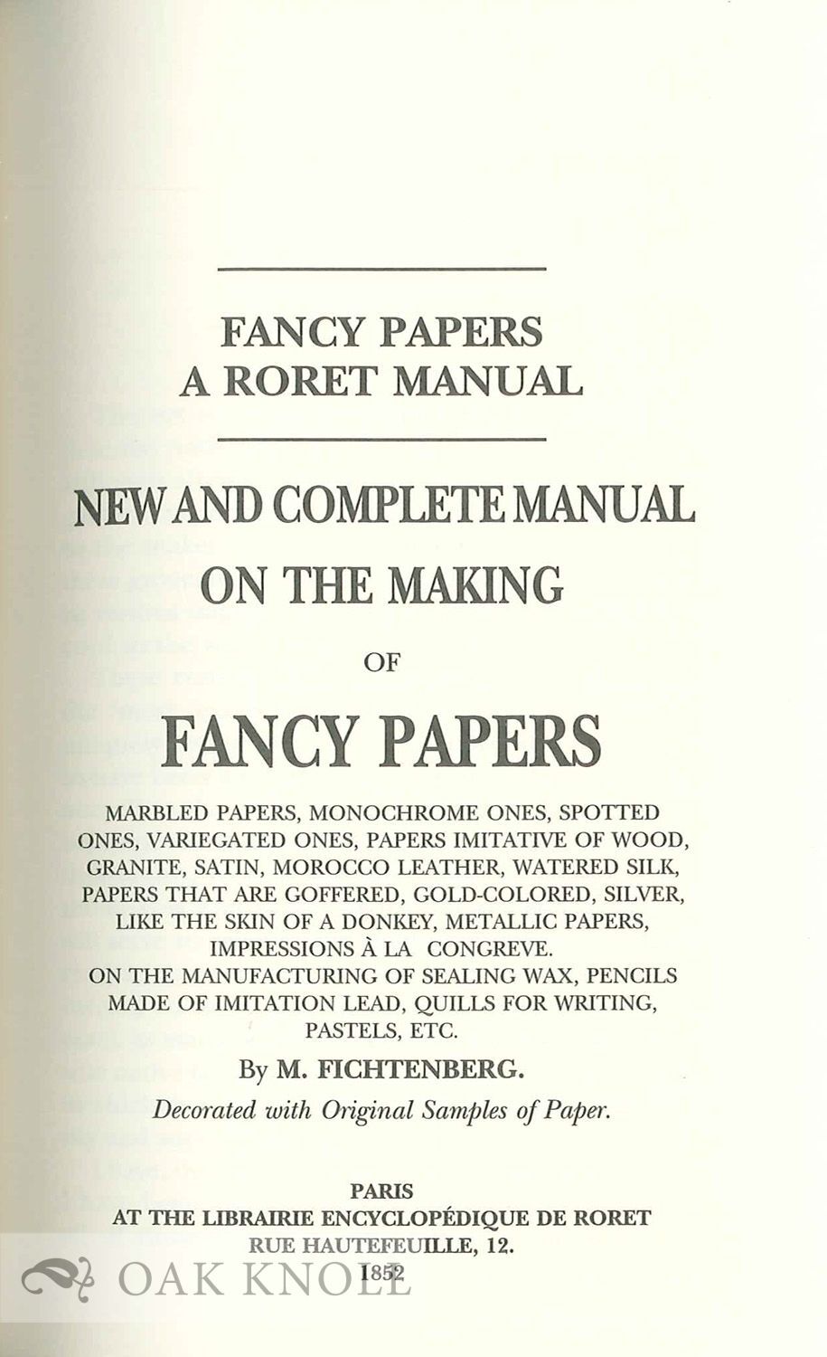 Fancy Paper Example NEW AND COMPLETE MANUAL ON THE MAKING OF FANCY PAPERS BY M. FICHTENBERG ...