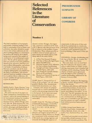 Order Nr. 106763 SELECTED REFERENCES IN THE LITERATURE OF CONSERVATION