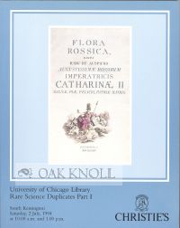 Order Nr. 108012 RARE SCIENCE DUPLICATES, RESULTING FROM THE MERGER OF THE UNIVERSITY OF CHICAGO LIBRARY AND THE JOHN CRERAR LIBRARY.