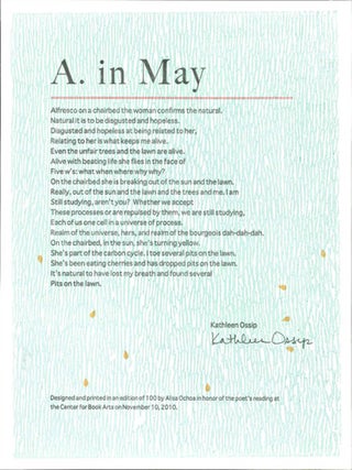 CENTER BROADSIDES 2010 READING SERIES