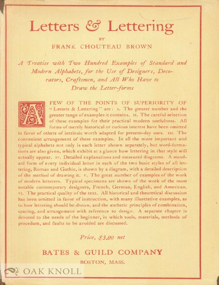 Order Nr. 110260 LETTERS & LETTERING, A TREATISE WITH 200 EXAMPLES. Frank Chouteau Brown.