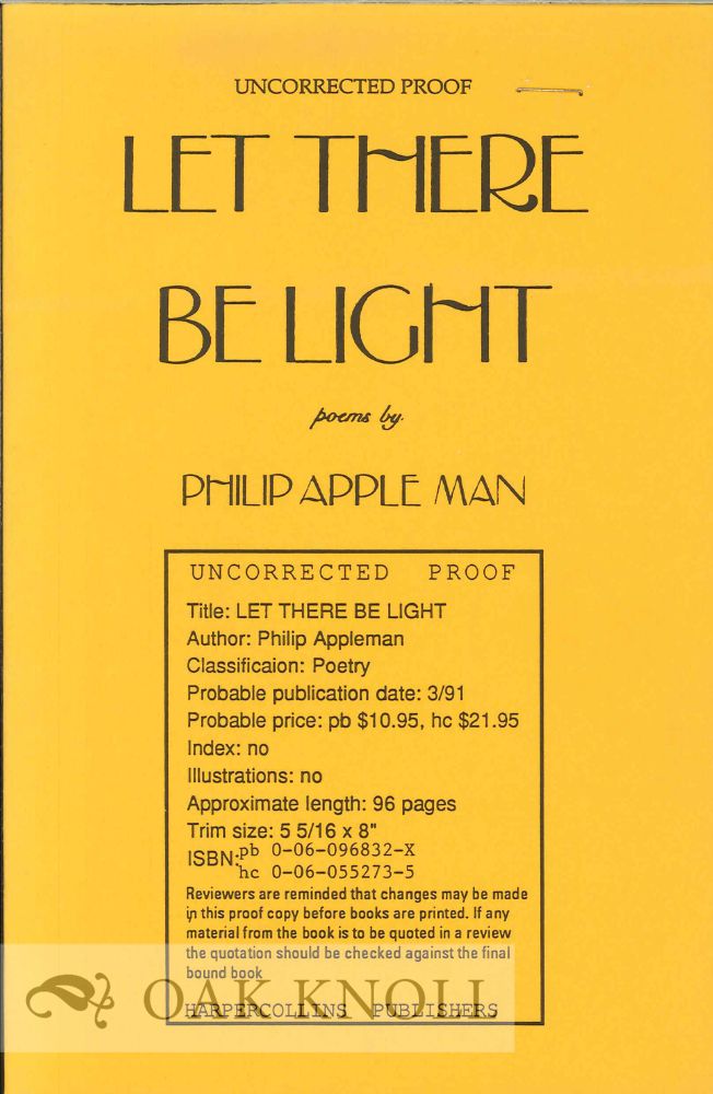 Order Nr. 112312 LET THERE BE LIGHT, POEMS. Philip Appleman.