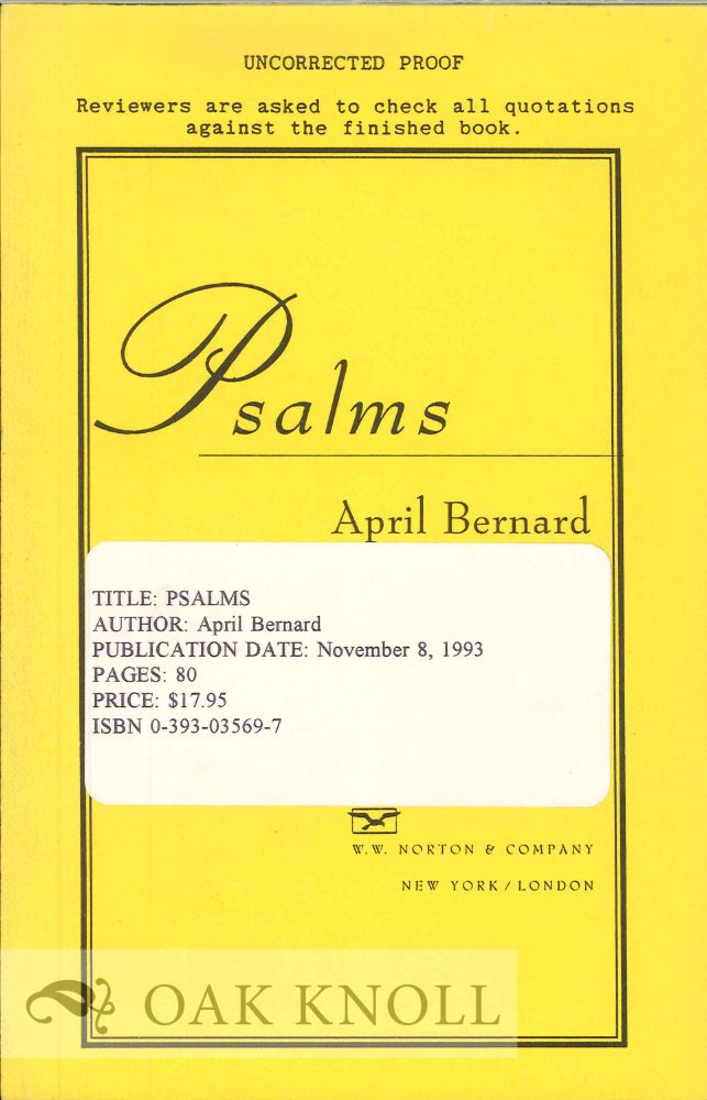 Order Nr. 112398 PSALMS. April Bernard.