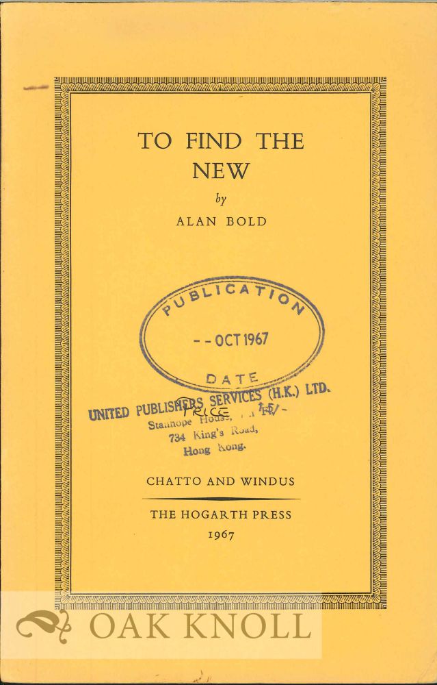 Order Nr. 112434 TO FIND THE NEW. Alan Bold.