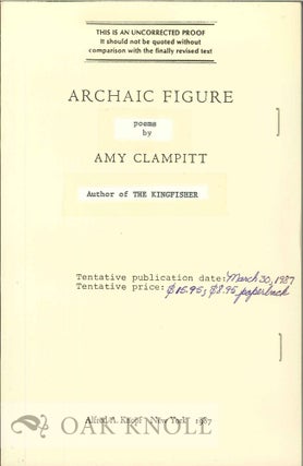 Order Nr. 112552 ARCHAIC FIGURE, POEMS. Amy Clampitt