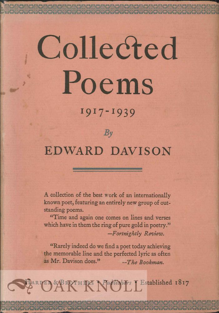 Order Nr. 112681 COLLECTED POEMS 1917-1939. Edward Davison.
