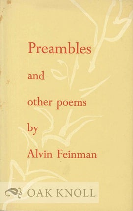 Order Nr. 112777 PREAMBLES AND OTHER POEMS. Alvin Feinman