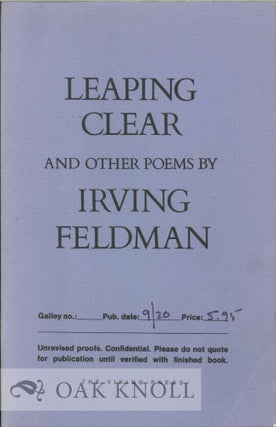 Order Nr. 112783 LEAPING CLEAR AND OTHER POEMS. Irving Feldman