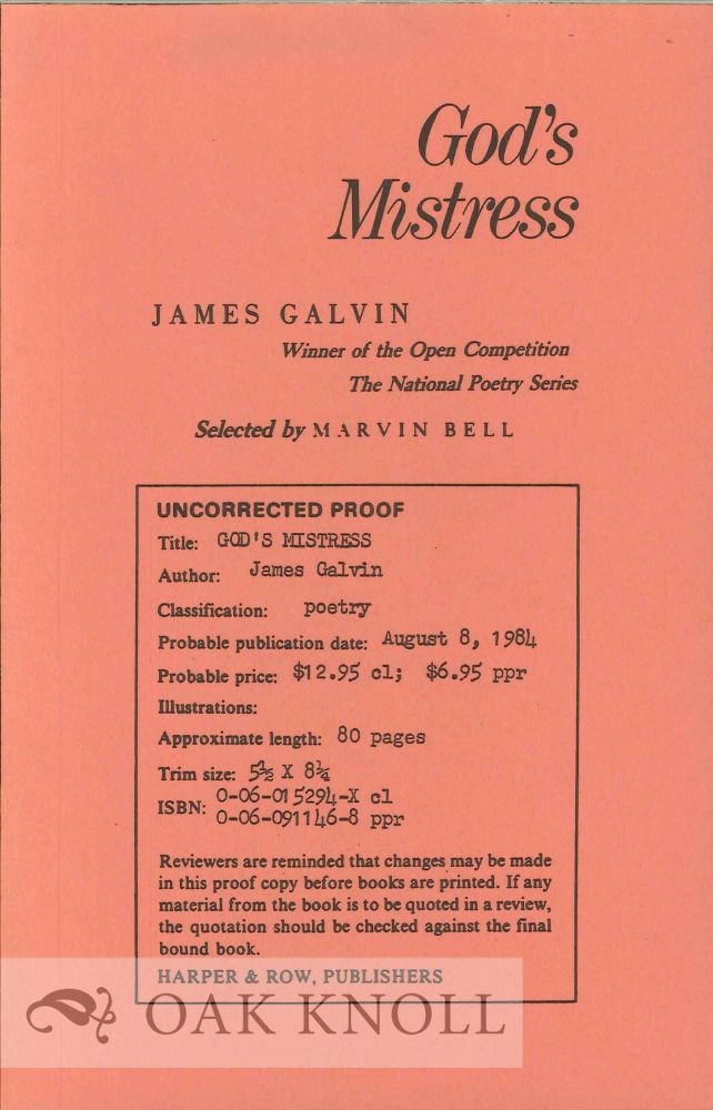 Order Nr. 112820 GOD'S MISTRESS. James Galvin.