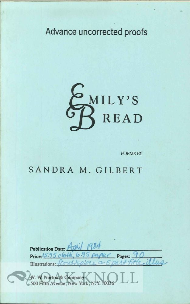 Order Nr. 112854 EMILY'S BREAD, POEMS. Sandra M. Gilbert.