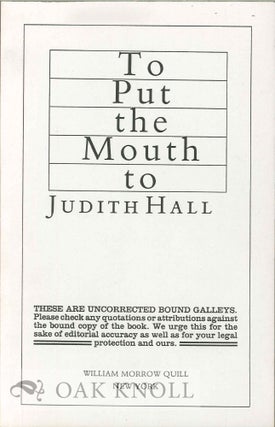 Order Nr. 112946 TO PUT THE MOUTH TO. Judith Hall