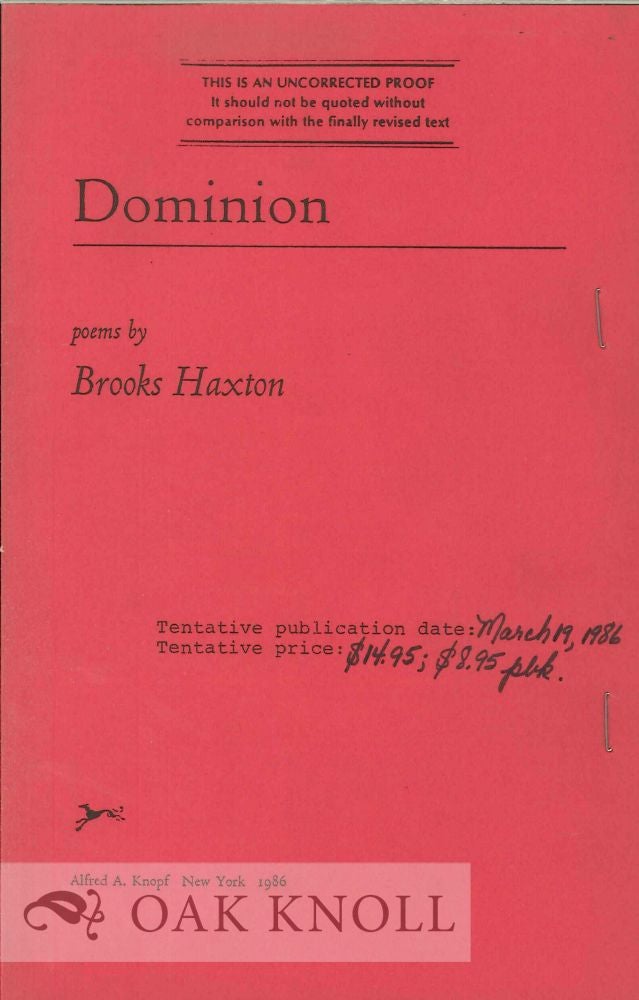 Order Nr. 112975 DOMINION. Brooks Haxton.