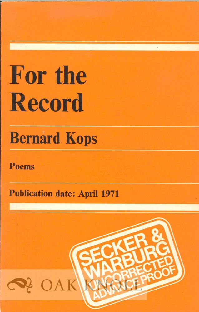 Order Nr. 113173 FOR THE RECORD. Bernard Kops.
