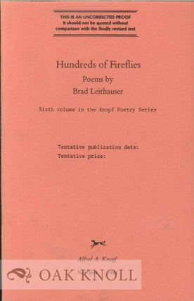 Order Nr. 113215 HUNDREDS OF FIREFLIES. POEMS. Brad Leithauser