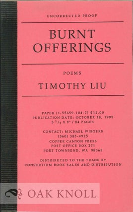 Order Nr. 113245 BURNT OFFERINGS. Timothy Liu