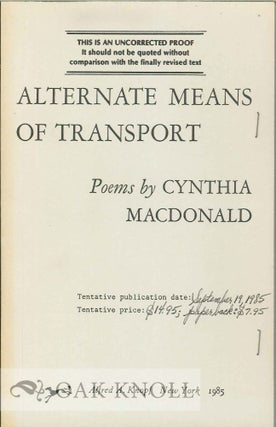 Order Nr. 113290 ALTERNATE MEANS OF TRANSPORT. Cynthia Macdonald