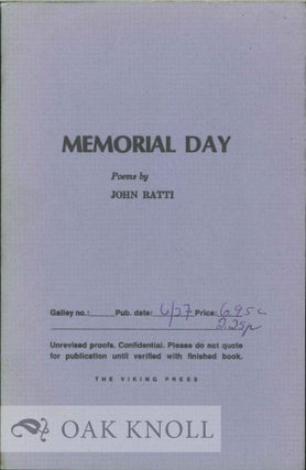 Order Nr. 113686 MEMORIAL DAY, POEMS. John Ratti