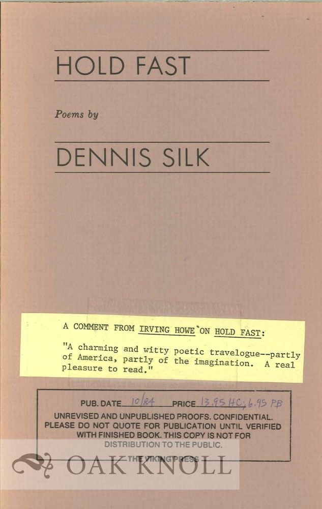 Order Nr. 113841 HOLD FAST, POEMS. Dennis Silk.