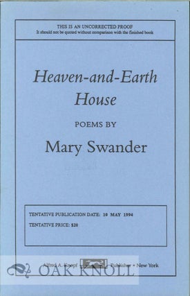 Order Nr. 113964 HEAVEN-AND-EARTH HOUSE. Mary Swander
