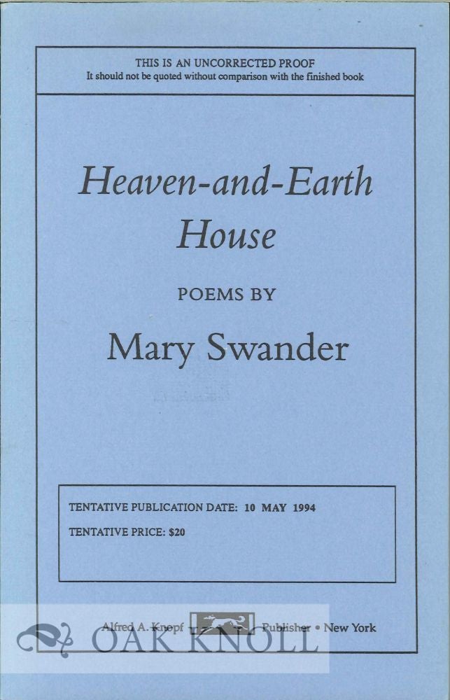 Order Nr. 113964 HEAVEN-AND-EARTH HOUSE. Mary Swander.