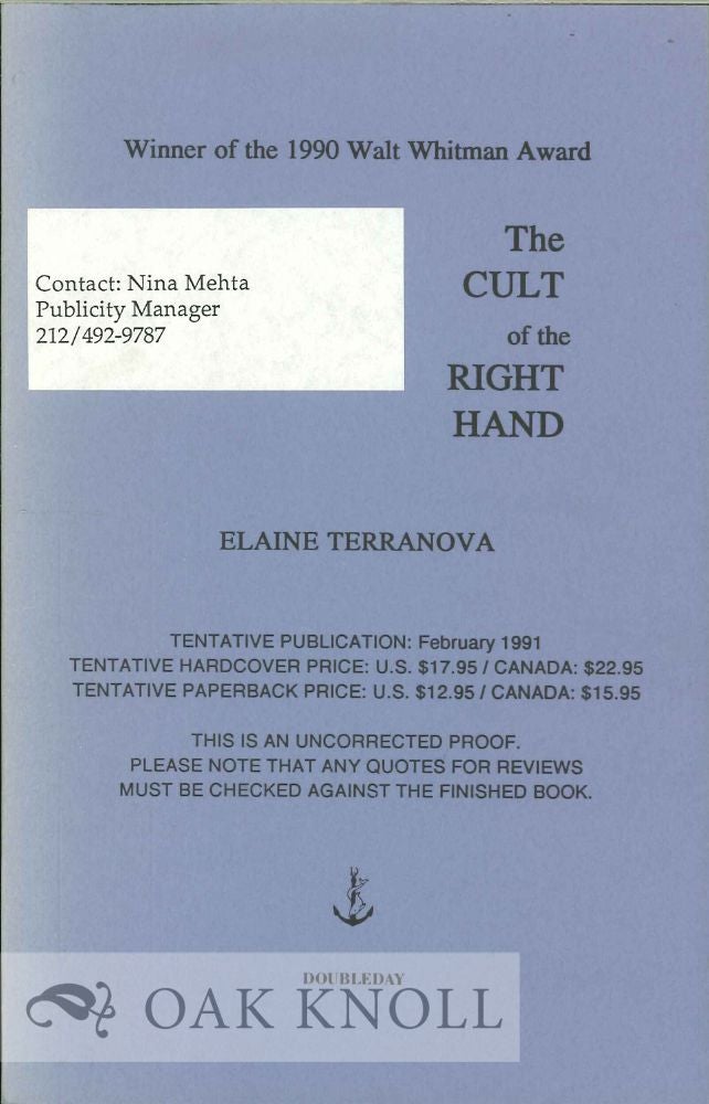 Order Nr. 113990 THE CULT OF THE RIGHT HAND. Elaine Terranova.