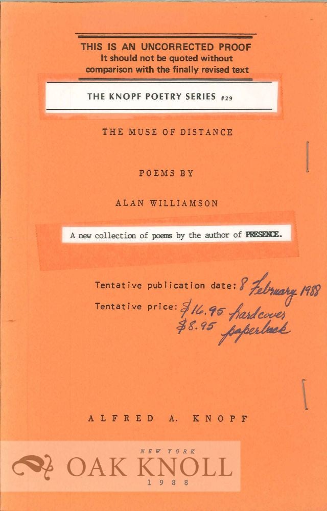 Order Nr. 114132 THE MUSE OF DISTANCE, POEMS. Alan Williamson.
