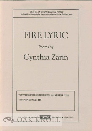 Order Nr. 114177 FIRE LYRIC, POEMS. Cynthia Zarin