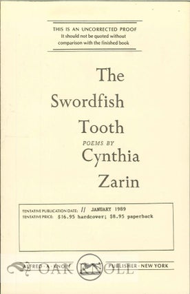 Order Nr. 114179 THE SWORDFISH TOOTH, POEMS. Cynthia Zarin