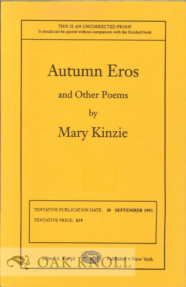 Order Nr. 114586 AUTUMN EROS AND OTHER POEMS. Mary Kinzie.